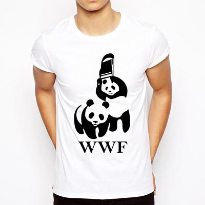 Havalı Tişört Erkek Tişört Yaz Modası Komik Tişört WWF Güreş Panda Komedi Kısa Kollu