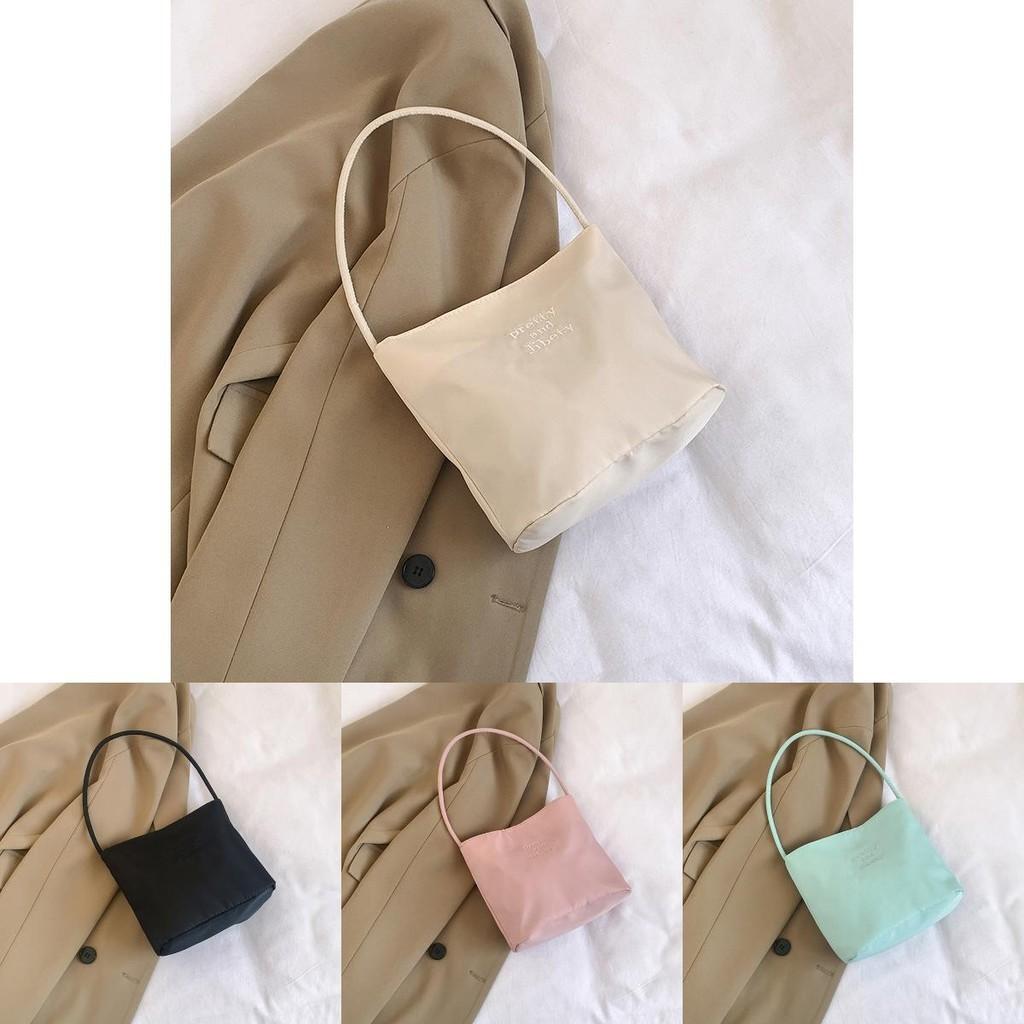 Chic Nylon Bucket Bag For Women Trendy Street Style Handbag With Magnetic Closure