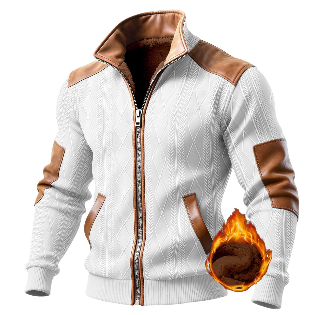 

Мужской кардиган на молнии, повседневный вязаный кардиган со стойкой, облегающий, цветной блок, осень-зима XL белый