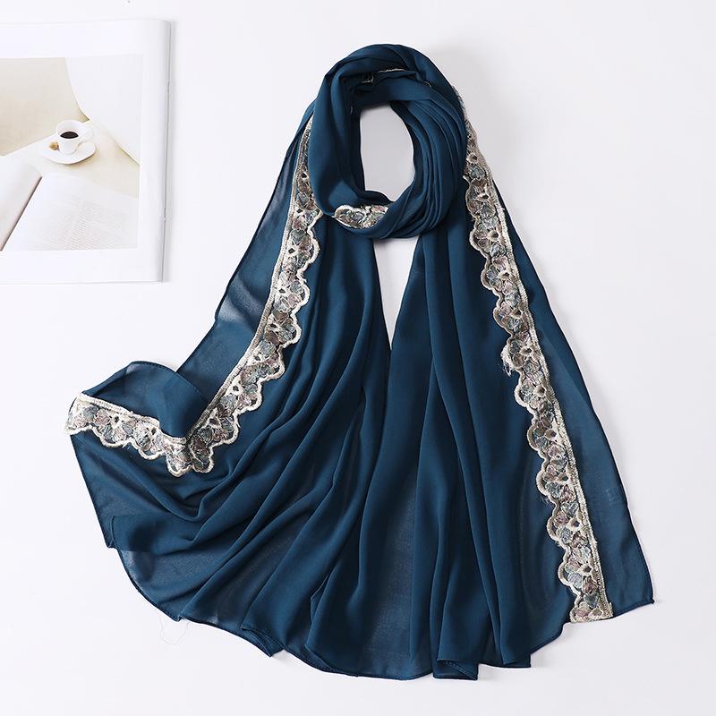 Women Hijabs Muslim Lace Decoration Pearl Chiffon Head Scarf Lady Fashion Scarf Wole America  Headscarf