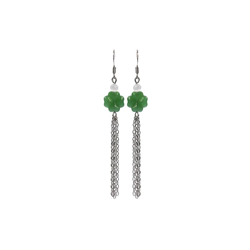 Airyuan Chinese-Inspired Jade Clover Tassel Earrings