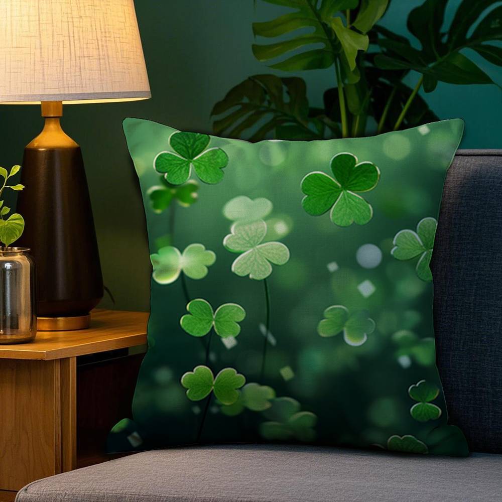 Lucky Four Leaf Clover Pillow Case Plush Fabric Soft Double Sided Print Home Sofa High Quality Cushion Cover Throw