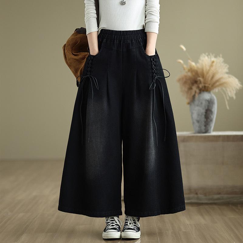 Plus Size Jeans Women's Spring and Autumn Wide-leg Pants Elastic Loose and Thin Casual All-match Straight-leg Pants