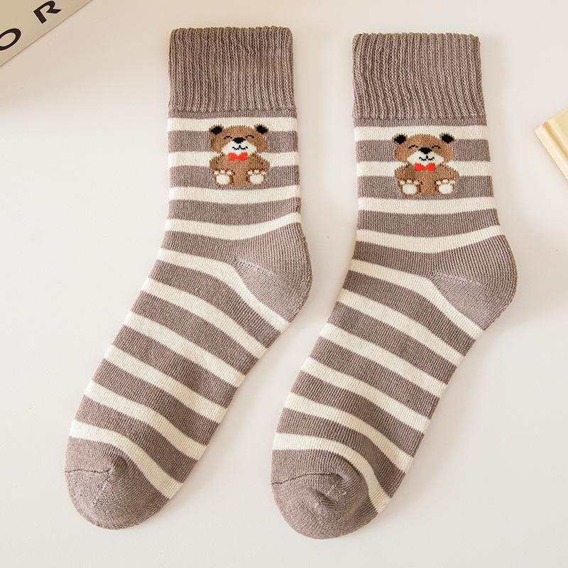 Socks Kawai Bear Women Autumn Winter Thickened Warm Loop Japanese Women's Floor Mid-tube Cotton Causal Sock Lovely Girls Style