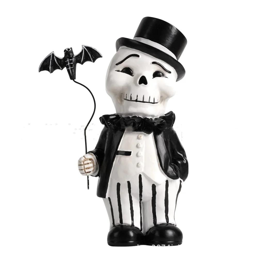 Resin Handicrafts Cartoon Skeleton Character Sculpture Suit Gentleman Bat Halloween Statue Decorative Figurines Home Decoration