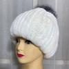 Outdoor Rex Rabbit Fur Hats Elastic Knitted  Genuine Fur Caps Winter Warm Pompom Fur Hat Striped Natural Female Snow Fur Hats