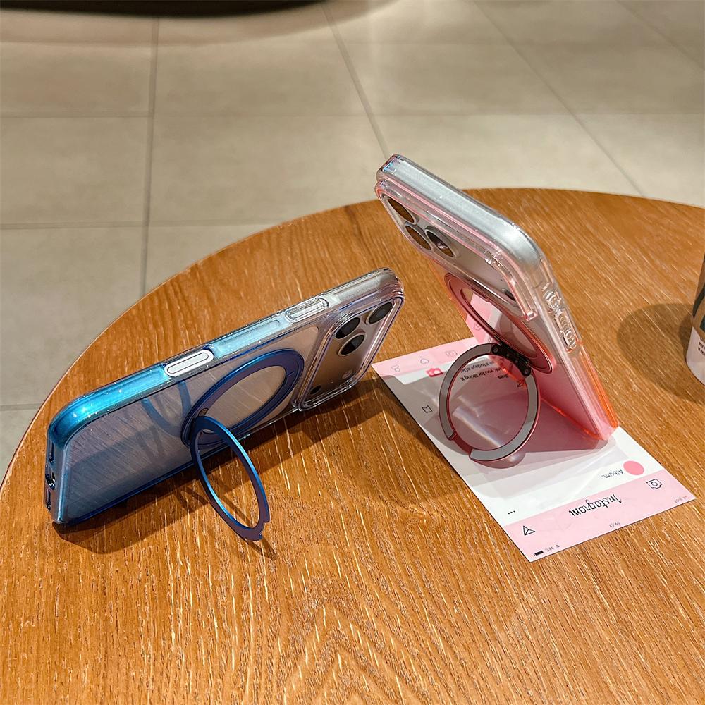 Transparent 360°Rotating Metal Holder Ring Bracket for Magsafe Magnetic Case For iPhone 17 16 Pro Max Plus Gradient Clear Cover