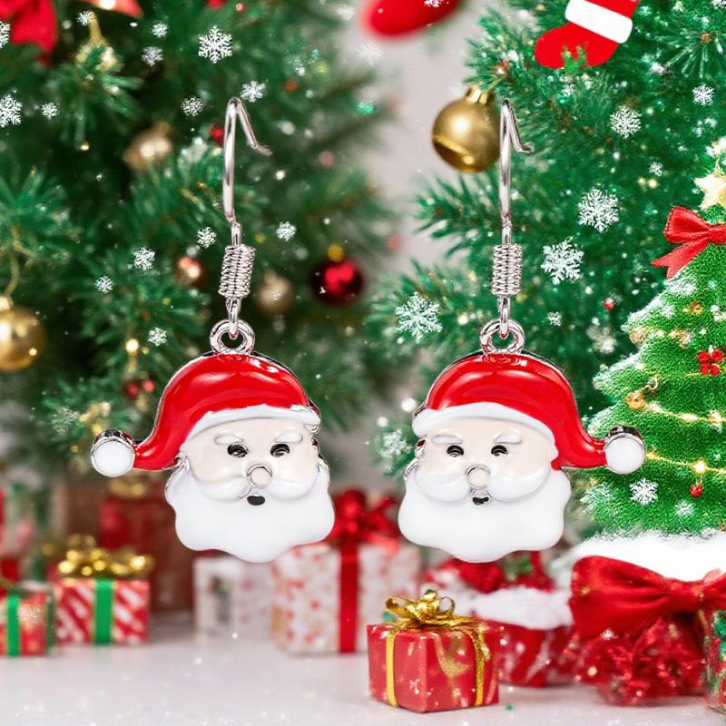 European and American Christmas Earrings, Santa Claus Painted Oil Jewelry, New Models