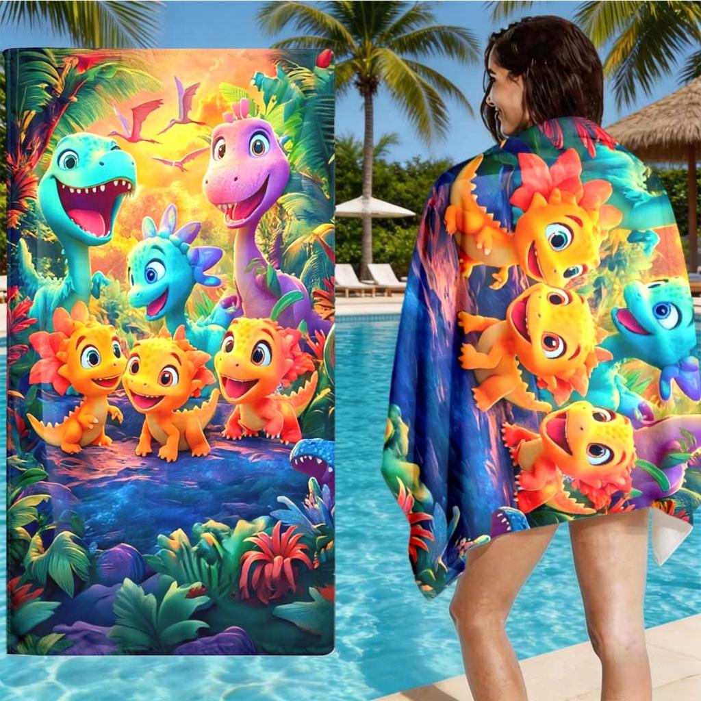 Dinosaur Beach Towel Cartoon Dino Print Jurassic Park Design Quick Dry Soft Microfiber Bath Towel For Kids Boys Dinosaur Fans