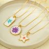 GEMCHIC Women's Geometric Preserved Flower Resin Pendant Necklace Stainless Steel Chain for Daily Wear