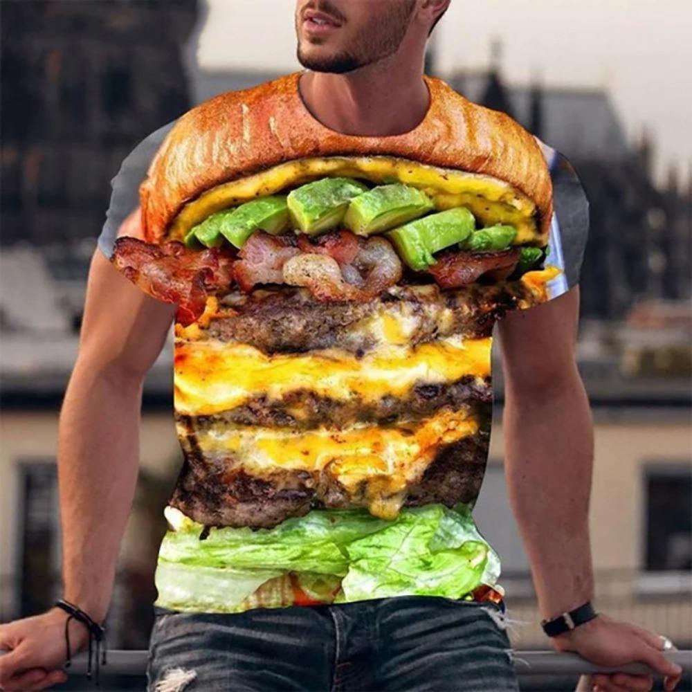 

Смешные футболки с изображением гамбургера, еды, 3D-принт, уличная одежда, мужская мода, футболки большого размера с коротким рукавом, футболки, топы, мужская одежда 6XL