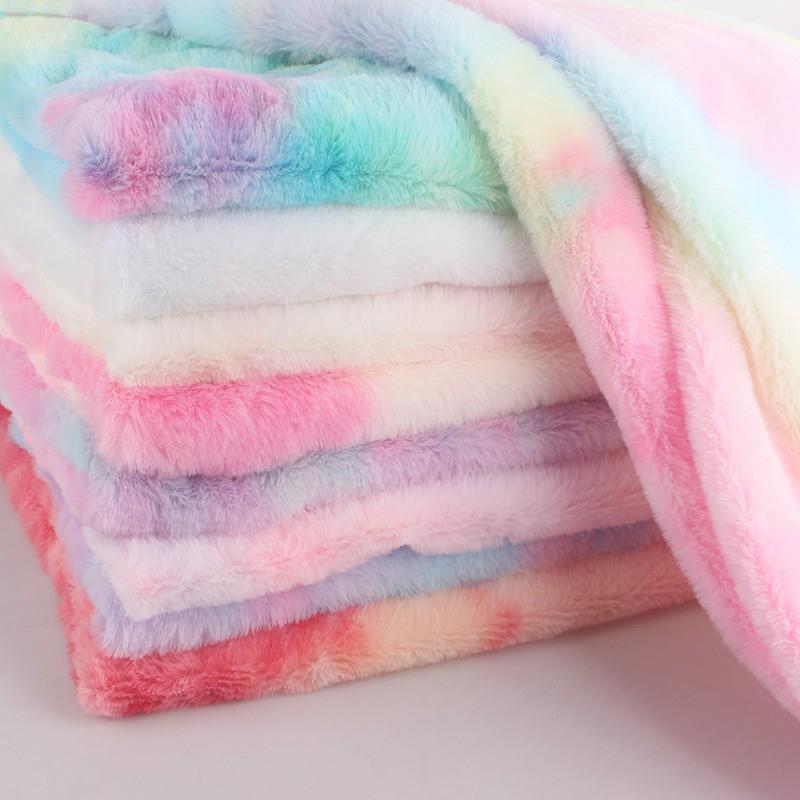 50x160cm Tie Dye Faux Rabbit Plush Fur Fabric Gradient Smooth Soft Rainbow Cloth For Diy Sewing Garments Dolls Clothes Hat Scarf