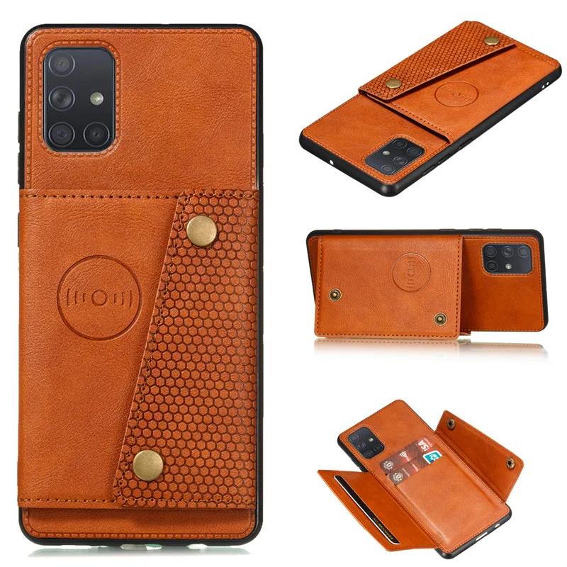 For Samsung Galaxy A21s A31 A51 A71 A12 A22 A52 A72 A53 A73 A23 A54 A14 A15 A25 A35 A55 5G Magnetic Wallet Card Slot Holder Case Samsung A55 коричневый