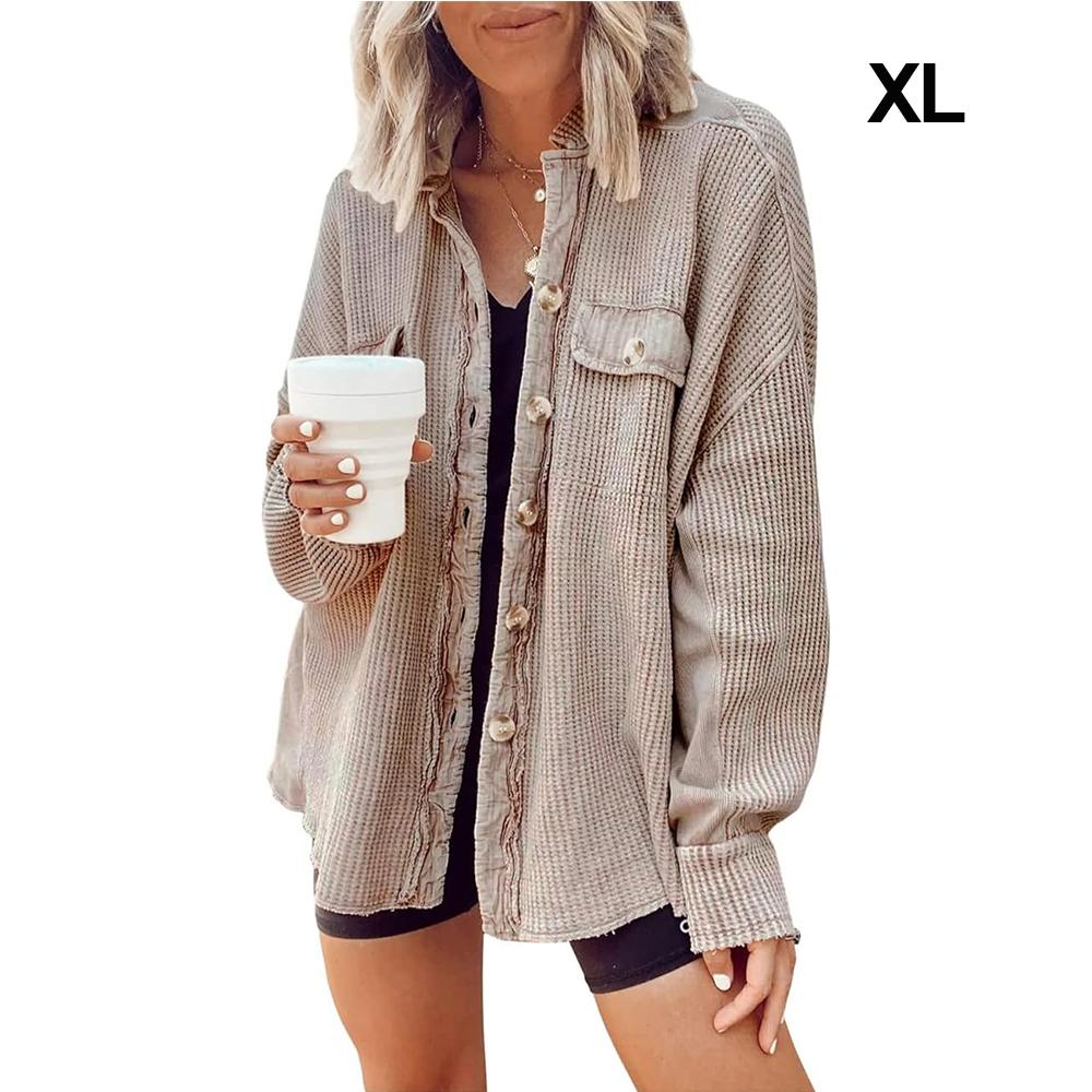 

Женская куртка-рубашка вафельной вязки, рубашки на пуговицах большого размера, осенняя одежда, модная одежда 2023 года