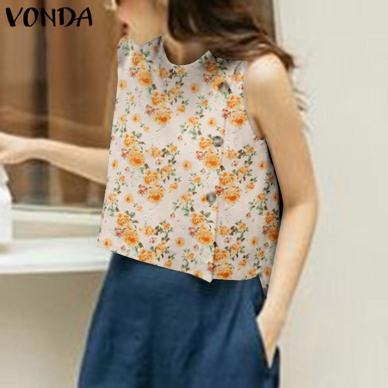 

VONDA Женские повседневные свободные майки с круглым вырезом и цветочным принтом без рукавов S розовый