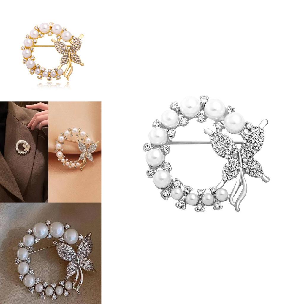 Butterfly Brooch With Alloy Rhinestones And Pearls For Women Fashionable And Artistic