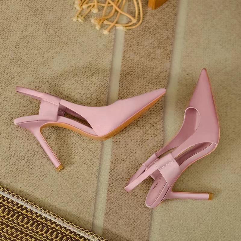 Fashion Elegant Slip On Slingback Pumps Sexy Pointed Toe Stiletto Sandals Luxury Silk High Heels Women Summer Designer Party Dress Shoes