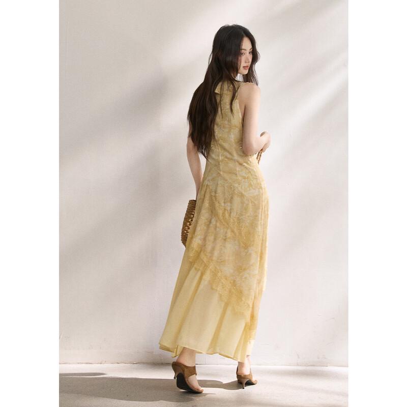 Mishow Tie-Dye Ruches V-hals Kant Resort Maxi Jurk