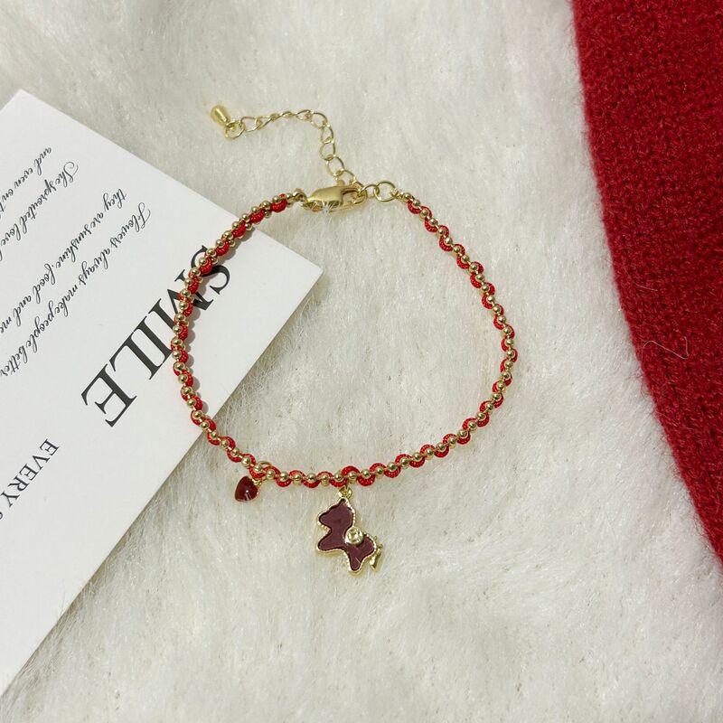 Red Cord Horse Zodiac Bracelet Women Handmade Woven Lucky Charm Adjustable Friendship Jewelry Red String Heart-shaped Mini Horse Bracelet