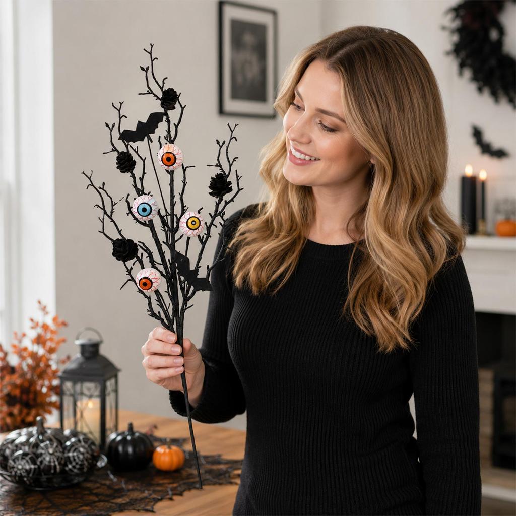 Halloween Decorations Artificial Maple Leaf Pinecone Eyeball Branch Floral Arrangement for Party Decor