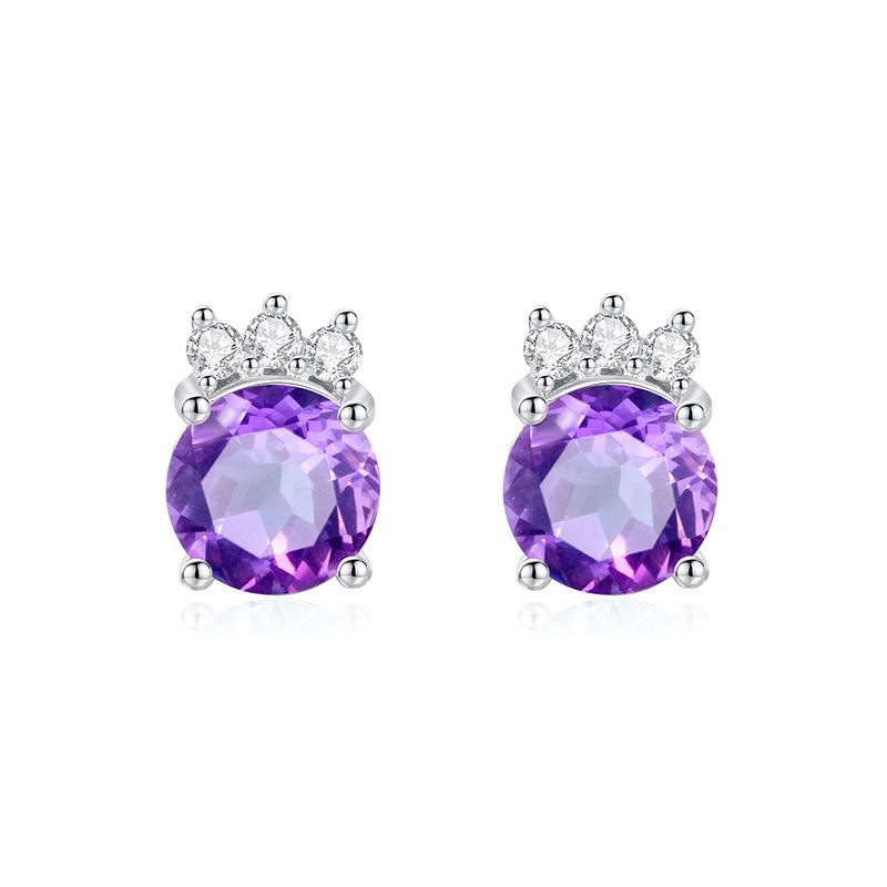 

S925 Sterling Silver Crown Color Gem Stud Earrings Natural Topaz Crystal Hypoallergenic Light Luxury Temperament Earrings For Women Daily Jewelry 925 silver