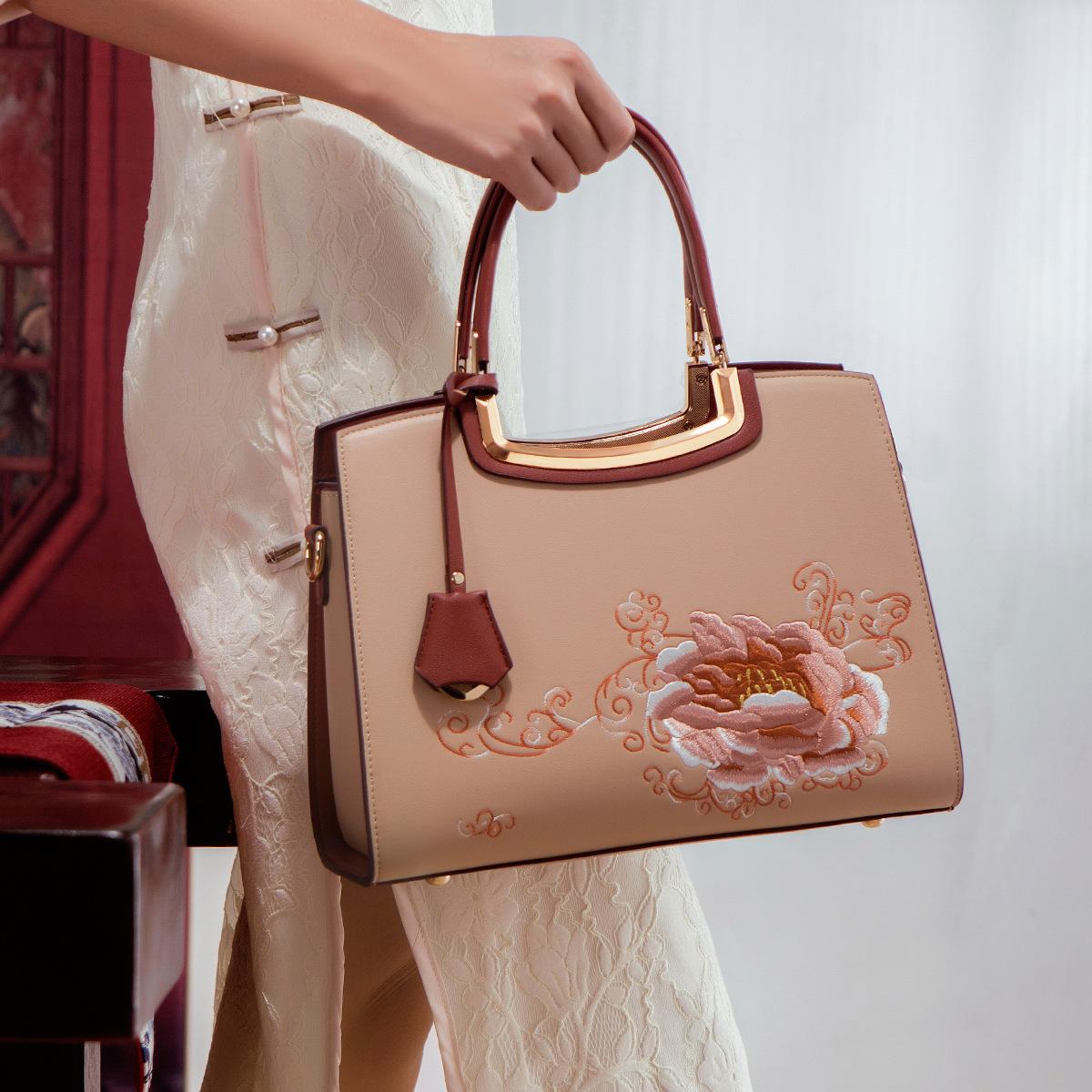 

Embroidered Mommy Bag 2024 New Model Large Capacity Handbag Crossbody Bag for Middle-Aged Women Practical Birthday Gift Apricot color