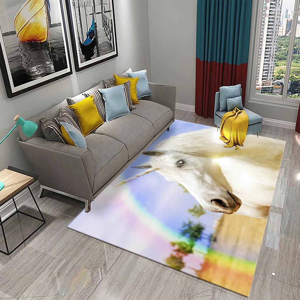 Cartoon Rainbow Cute Unicorn Area Rug Carpet Rug Living Room Children's Room Decor Kids Play Crawl Soft Non-slip Floor Mat Gift