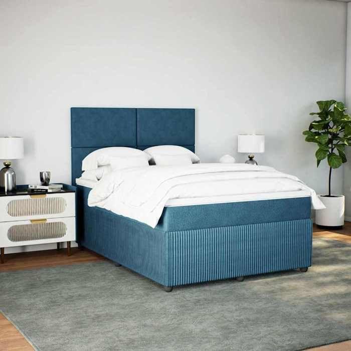 Maison Exclusive - Blue Bed Slatted Base and Mattress 140x190 Cm Velvet