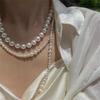 Highlight Round White Glass Pearls Stacked with Light Luxury Niche Temperament Retro High-end Long Sweater Chain Necklace
