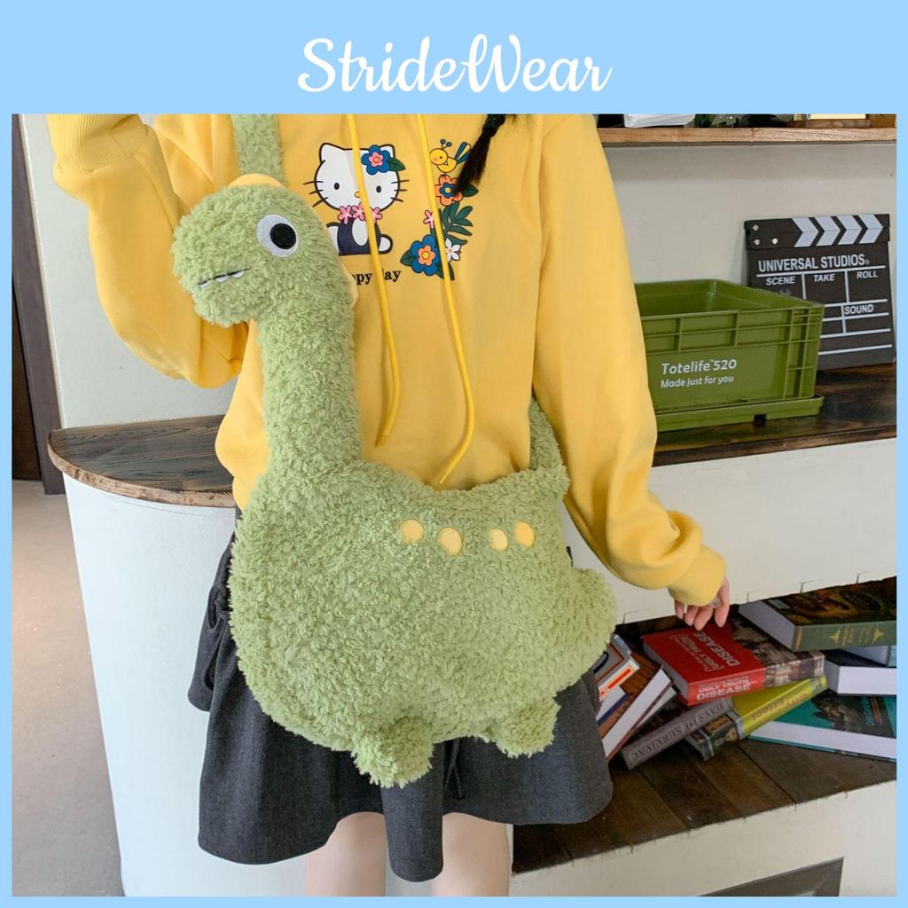 Dinosaur Cartoon Plush Shoulder Crossbody Bag With Embroidery Design For Daily