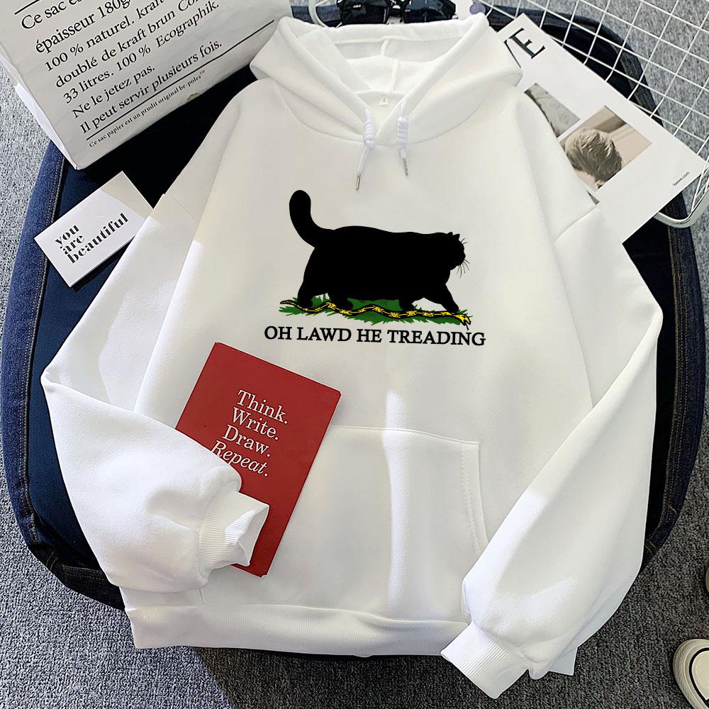 Funny CAT Printing Hoodies Oh Lawd He Treading Sweatshirts Women/Men Clothes Comfortable Streetwear Cartoon Hoodie