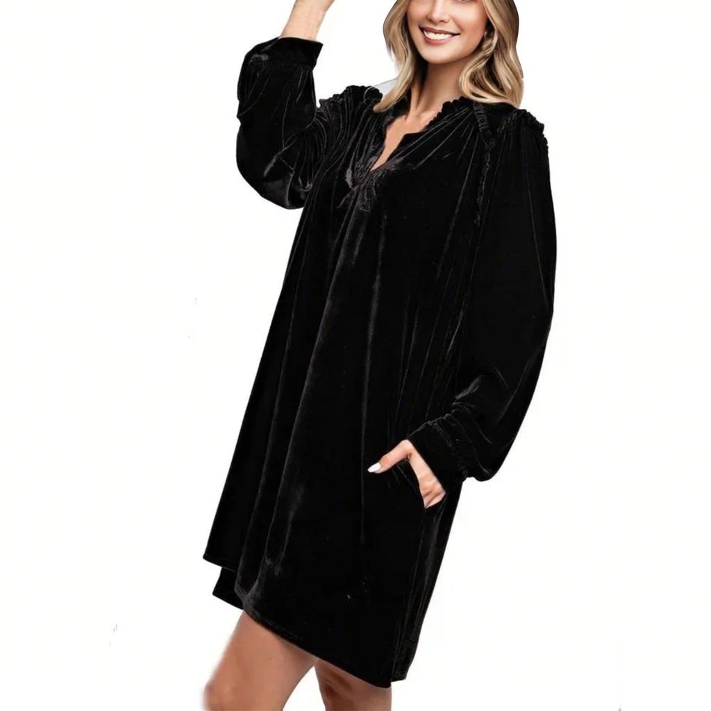 Women's Long Sleeved Solid Color Loose Straight Dress