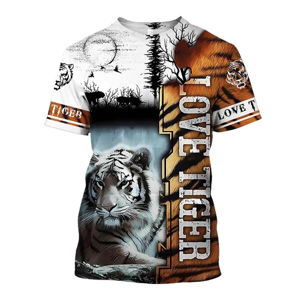 Animal T Shirt For Men Tiger 3d Print Short Sleeved Fashion O-Neck Pullover Oversized Men's Clothing Casual Street T-Shirts