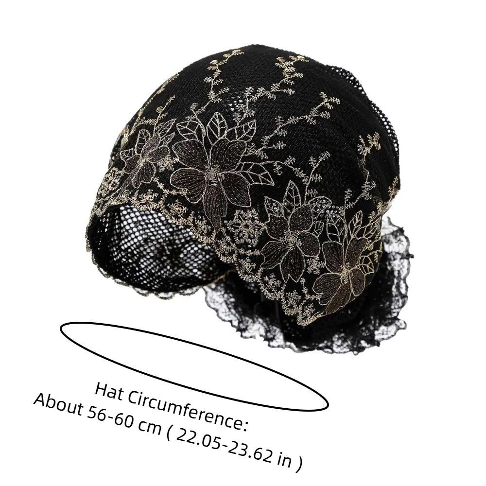 Soft Beauty Lace Curling Hat Breathable Polyester Elderly Beauty Cap Dome Embroidered Flowers Mesh Lace Pullover Cap Gifts