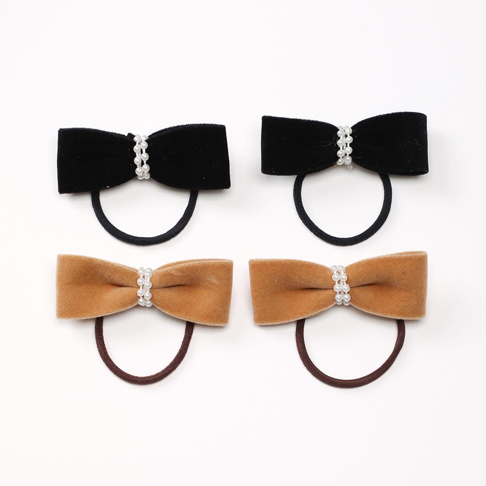 Cross-border Brown Pearl Bow Hair Tie Set - Durable and Hair-Friendly