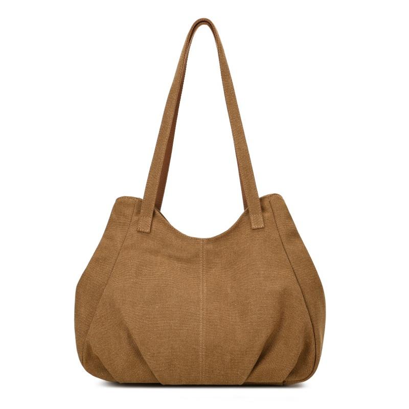 Lässige Canvas-Tragetasche mit gefaltetem Frontdesign Lange Schultergurte Große Kapazität Shopper-Tasche für den täglichen Gebrauch