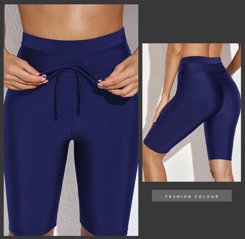 Shiying 2024 Women's Quick-Dry High-Waist Swim Trunks - European & American Style, Conservative Solid Color Boxer Briefs