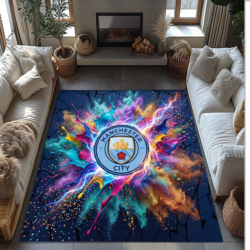 Manchester City Printed Flannel Area Rug Non Slip Soft Polyester Floor Carpet Indoor Decor Mat for Bedroom Living Room Sofa