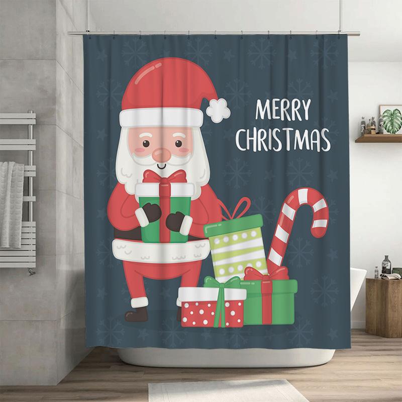 

Tu Christmas Shower Curtain Holiday Festive Xmas Bathroom Decor Set Waterproof Holiday Home Decor Gift Present Pattern For Women W60H190(CM)-1 Pcs
