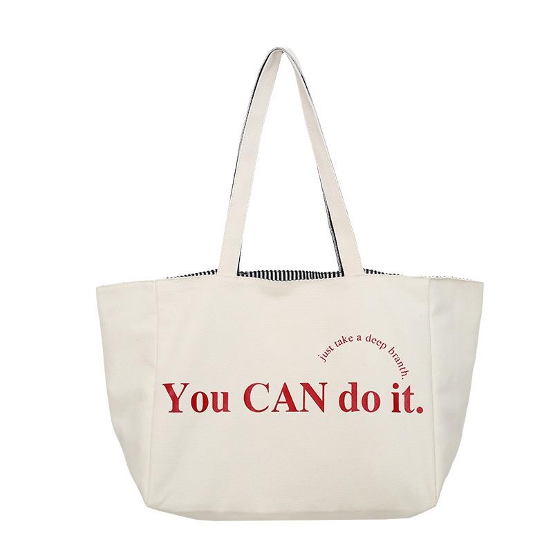 Spring and Summer New Large-capacity Striped Canvas Bag Double-sided Tote Bag Versatile Shoulder Bag