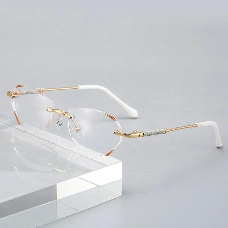 Luxury Rimless Presbyopia Glasses for Women Men Vintage Computer Eye Protection Far Sight Eyeglasses Finished Reading Eyewear