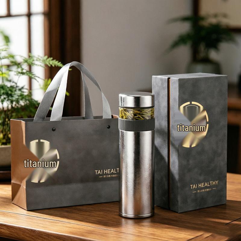 Hong Hao Pure Titanium Tea Separation Cup - Portable Car Thermos with Inner & Outer Design, Laser Engraved, Perfect for Stewing Tea and Gifting