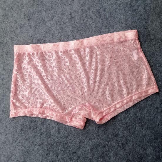 Men Boxer Underwear Low-rise Elastic Waistband Shorts Briefs Solid Color Printing U-convex Panties Breathable See-through Shorts Underwear