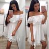 Summer Women White Lace Stitching Dress Off Shoulder Strapless Sexy Dress Slash Neck Mini Dresses