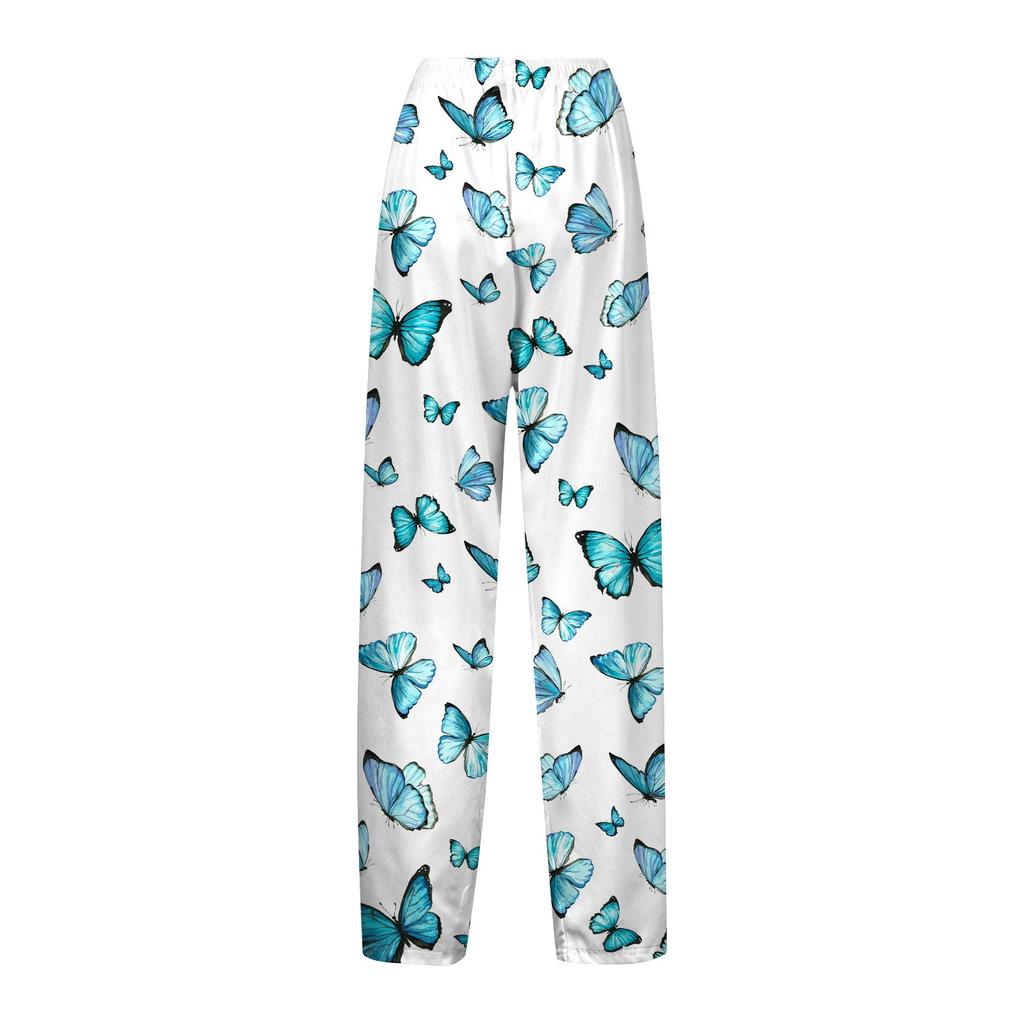 Womens Summer Print Casual Loose Pants Plus Size Loose Beach Pants