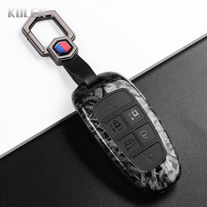 Abs Carbon Fiber Style Car Key Case Cover For Hyundai Santa Fe Tucson Nexo Nx4 Atos Prime Solaris Protected Fob Accessories