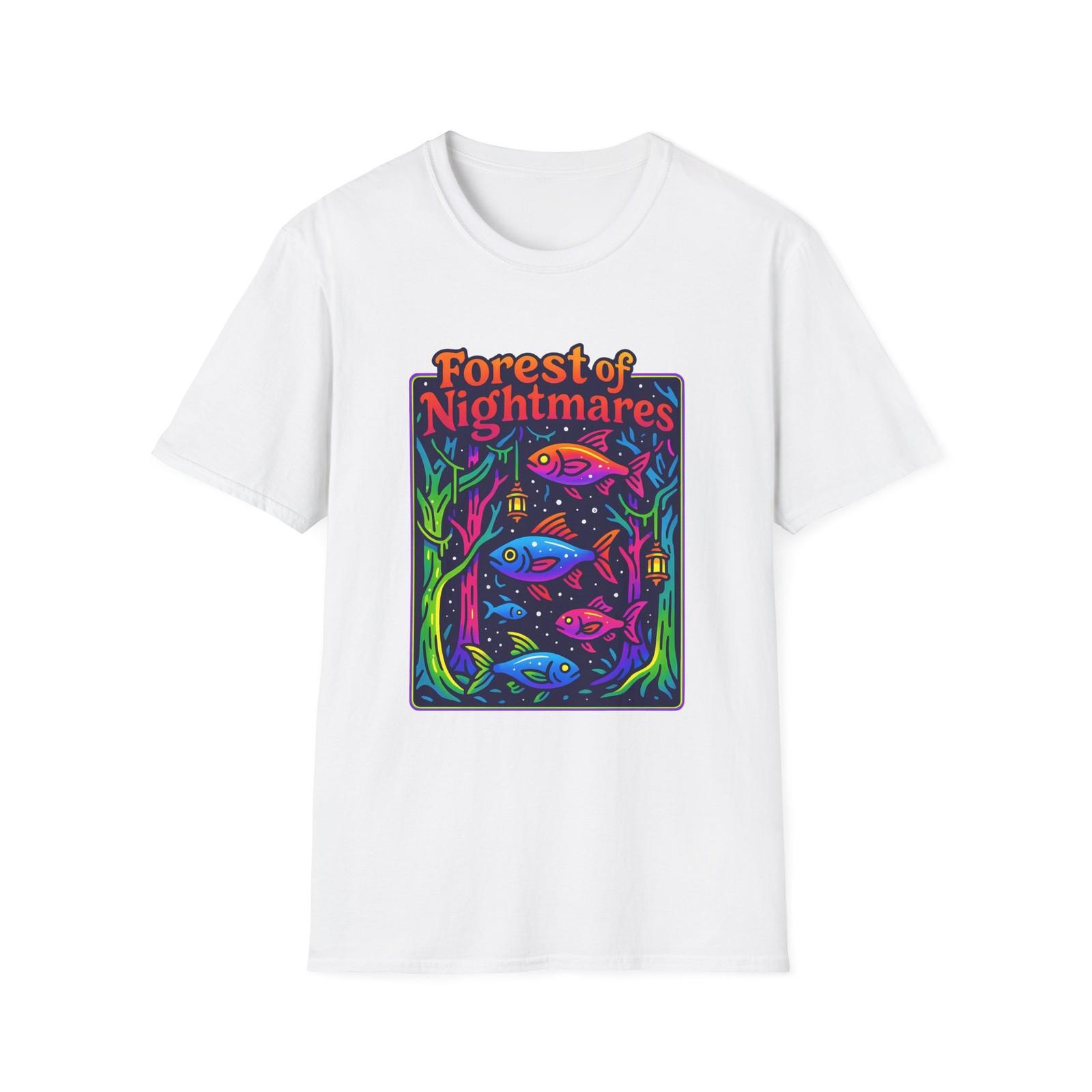 Unisex Softstyle T-Shirt Mens Womens Tees Top Surreal Neon Forest with Flying Fish and Lanterns S