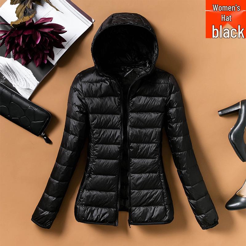 2023 Women's Lightweight Hooded Slim Down Jacket - Short, Fashionable, Plus Size, Autumn/Winter Outerwear