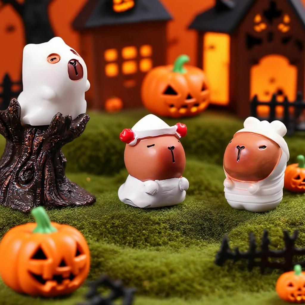 Non-Toxic 8Pcs Mini Halloween Capybara Cute 8 Styles Capybara Tiny Animal Figures For Halloween Party Gifts Desks Party Decoration