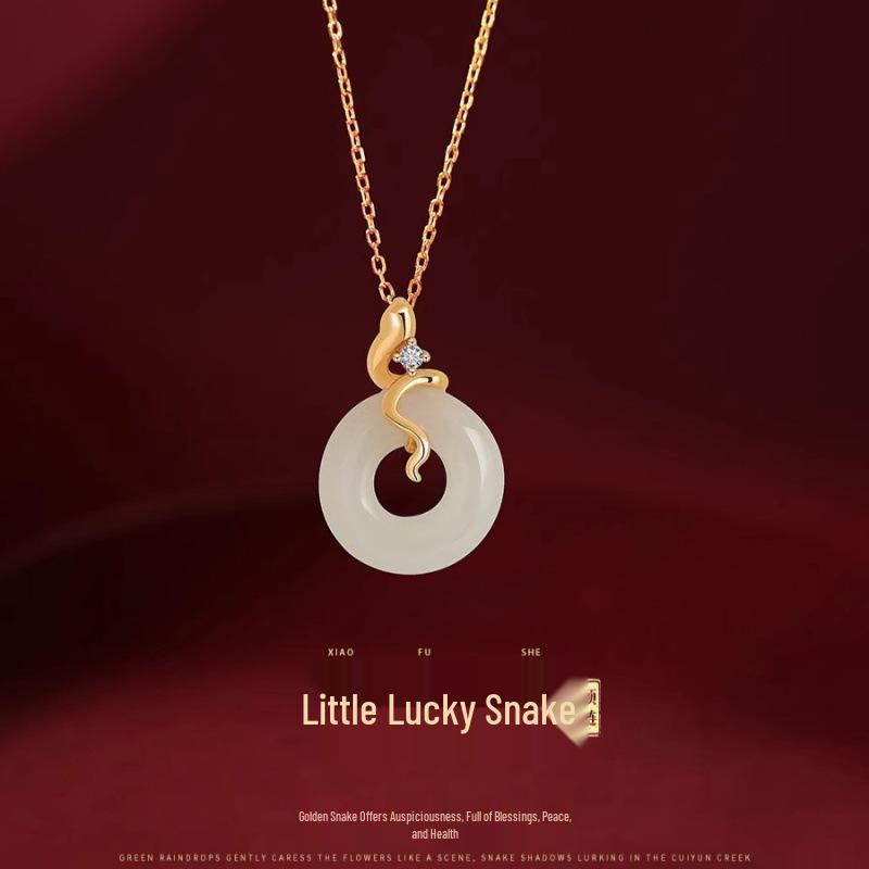 Little Fu Snake Peace Buckle Necklace for Women: 2025 Chinese Zodiac Spirit Snake Gift in Retro Light Luxury Style